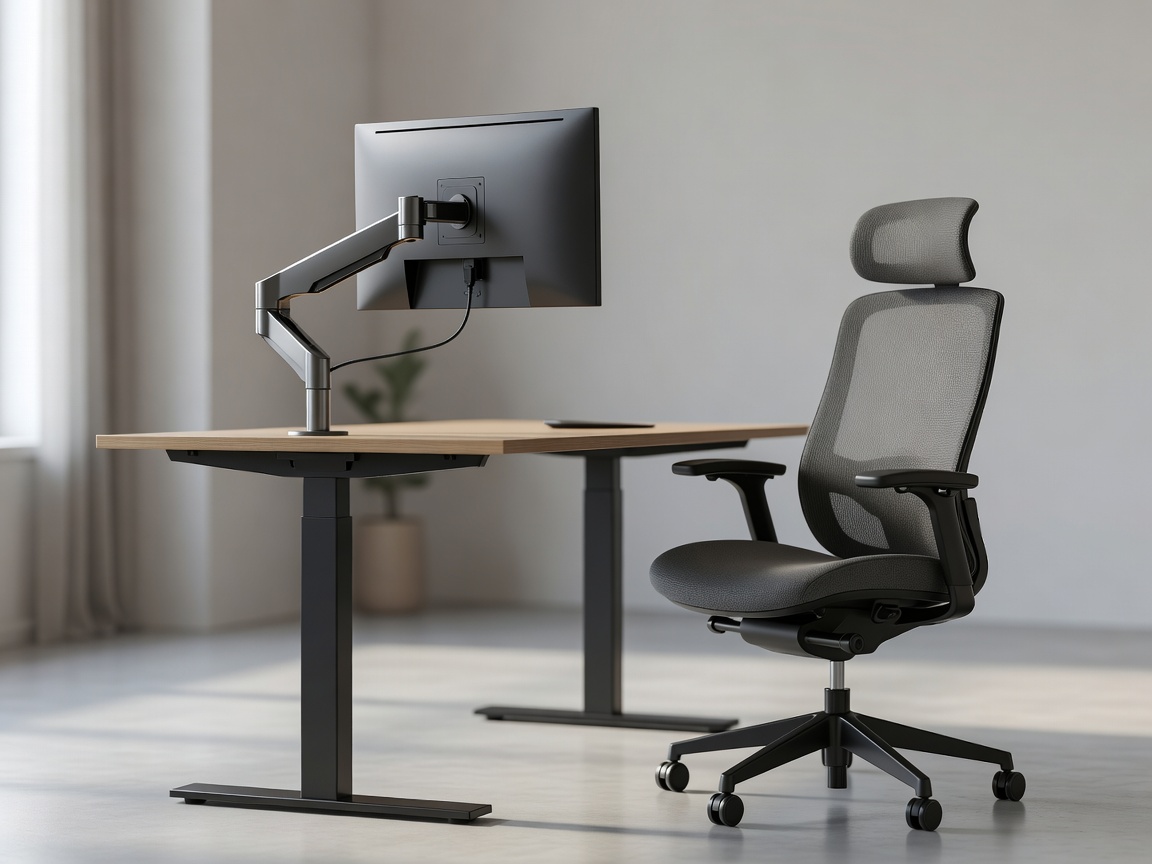 Optimaalisesti asetettu näyttövarsi ja ergonominen työtuoli
